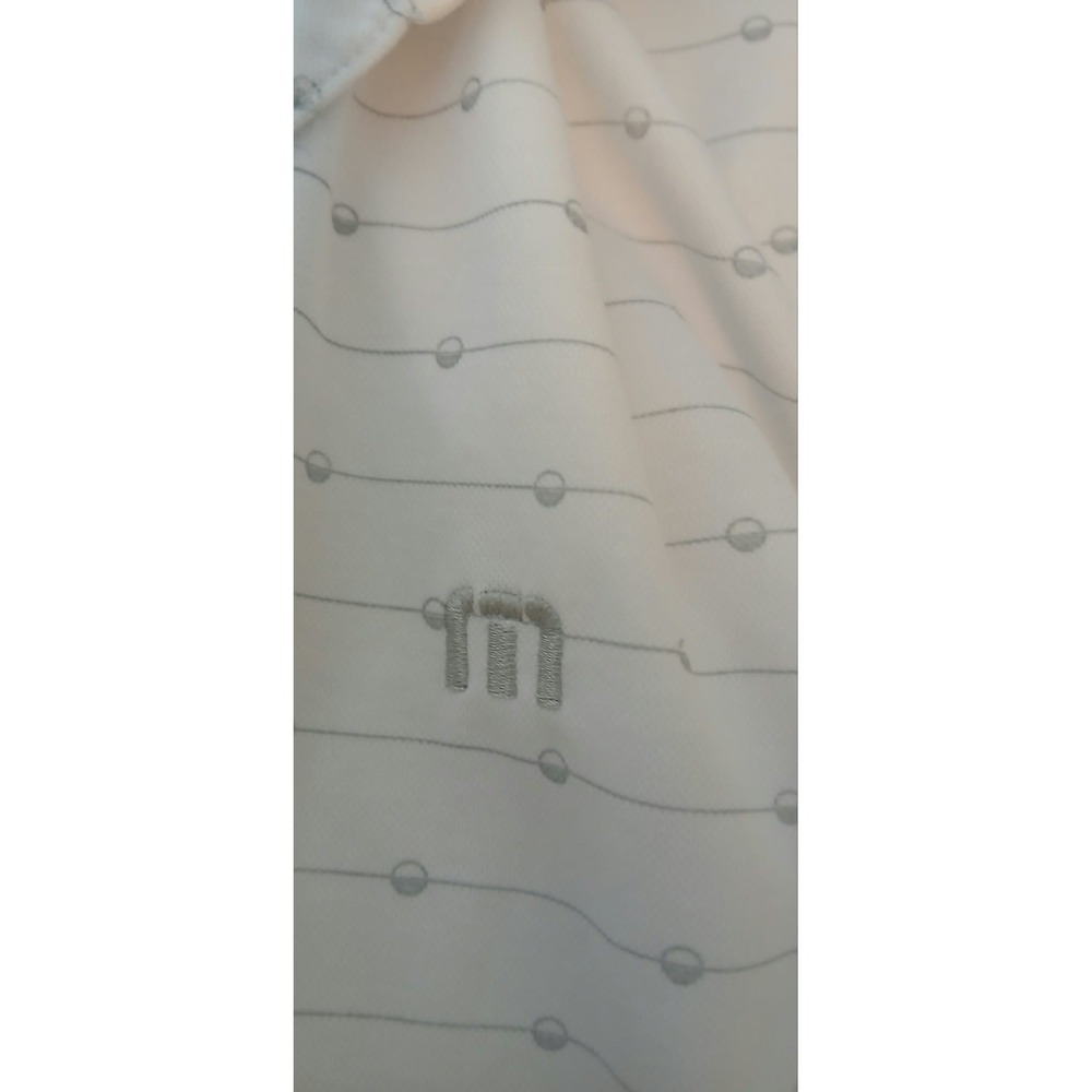 Travis Mathew Mens XXL White Grey Striped Dot Performance Golf Polo Shirt - Picture 3 of 4